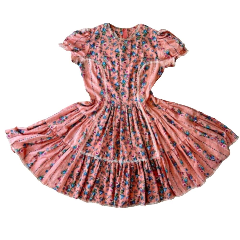 Vintage Prairie Dress Cottage Ballon Sleeve Lace L Weilwood Fabric